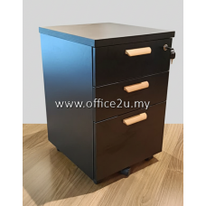 Q-YMP3W-BK : MOBILE PEDESTAL 2-DRAWER AND 1-FILING (2D1F) WITH WOODEN HANDLES - LIMITED TO 4 UNITS ONLY